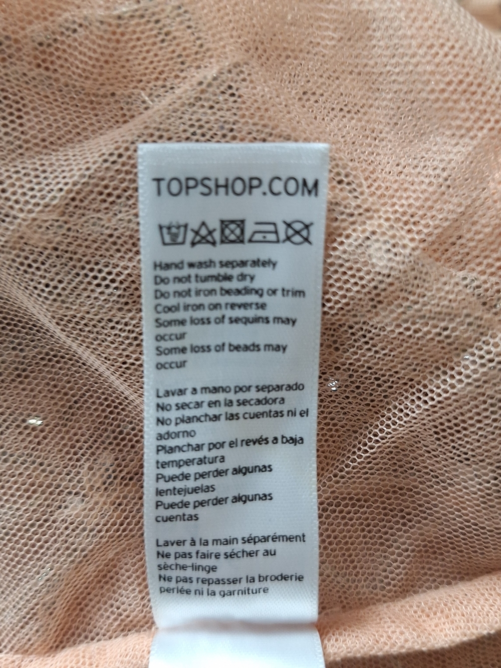 Topshop Peach & Silver Beaded Fairycore Romantic V-Neck Pullover Blouse Size 4 - Picture 10 of 11